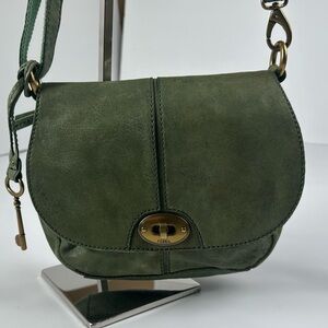 Fossil Crossbody saddle Bag Purse Carson Flap Green Vintage